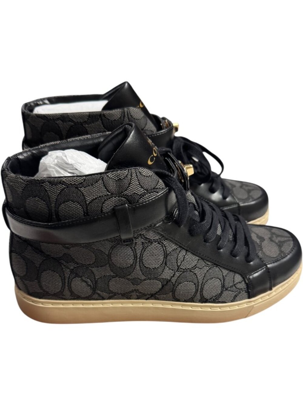 🔥 🆕Coach Ray Outline Signature Classic C High Top Sneakers Black Size 8 🔥 - Picture 2 of 6